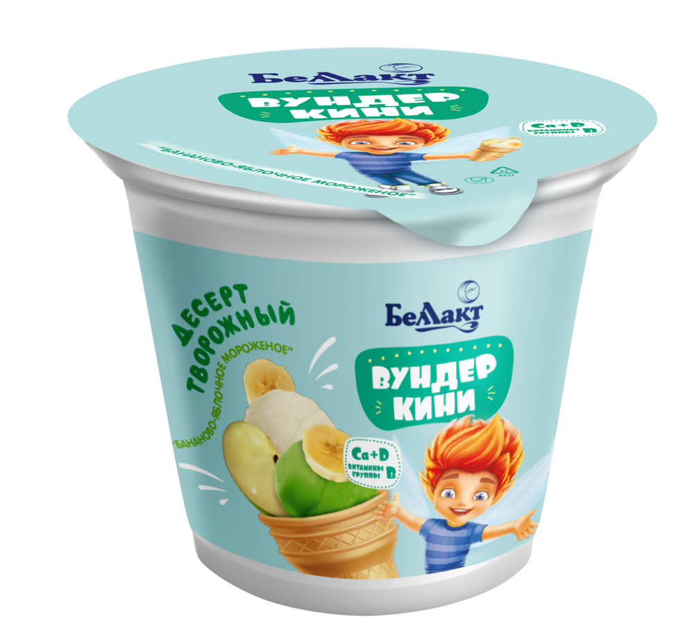Десерт творожный с кальцием и витаминами В1,В6,D со вкусом «Бананово-Яблочное мороженое»